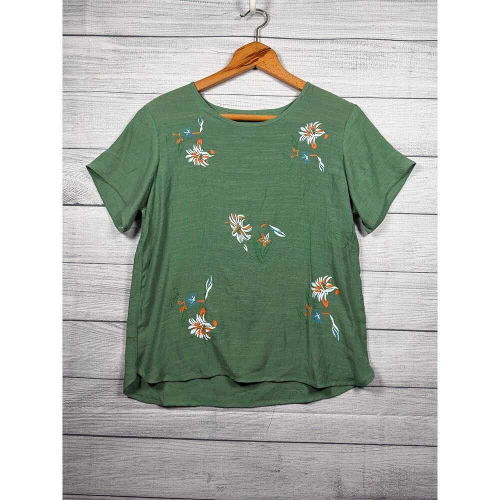 Women's Medium Green Floral Embroidered 2 Piece Top Pants Set 4368